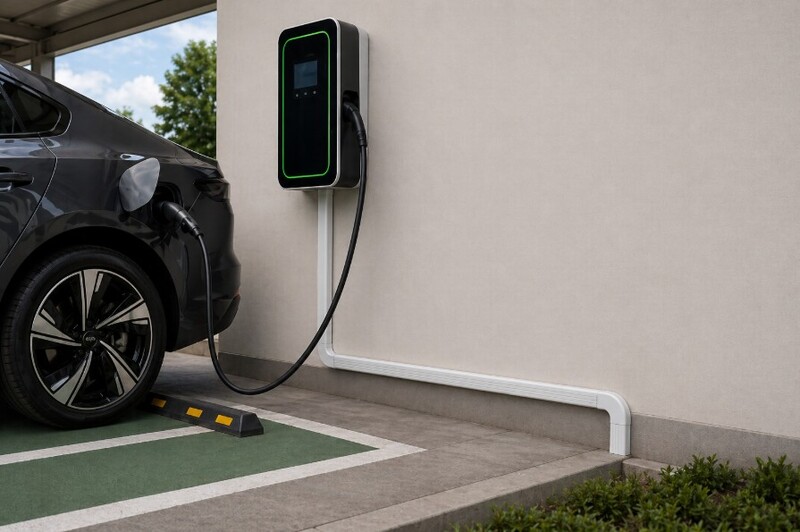 Canaletas em estações de recarga de carros elétricos