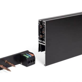 Trilho de Energia Dutotec XP - detalhe da ligação elétrica, tampa terminal cor preta